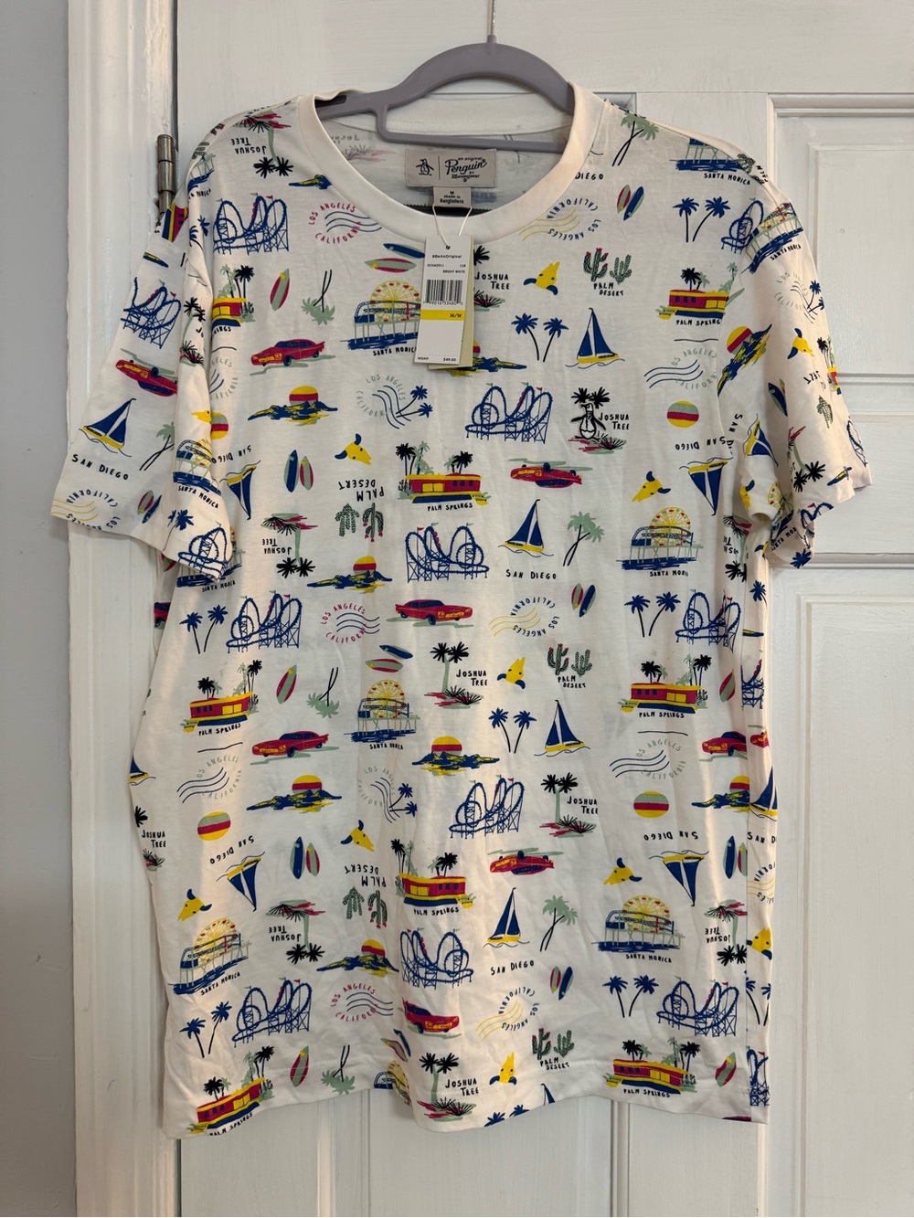 Original Penguin White Graphic Tee with Multicolor Coastal Prints